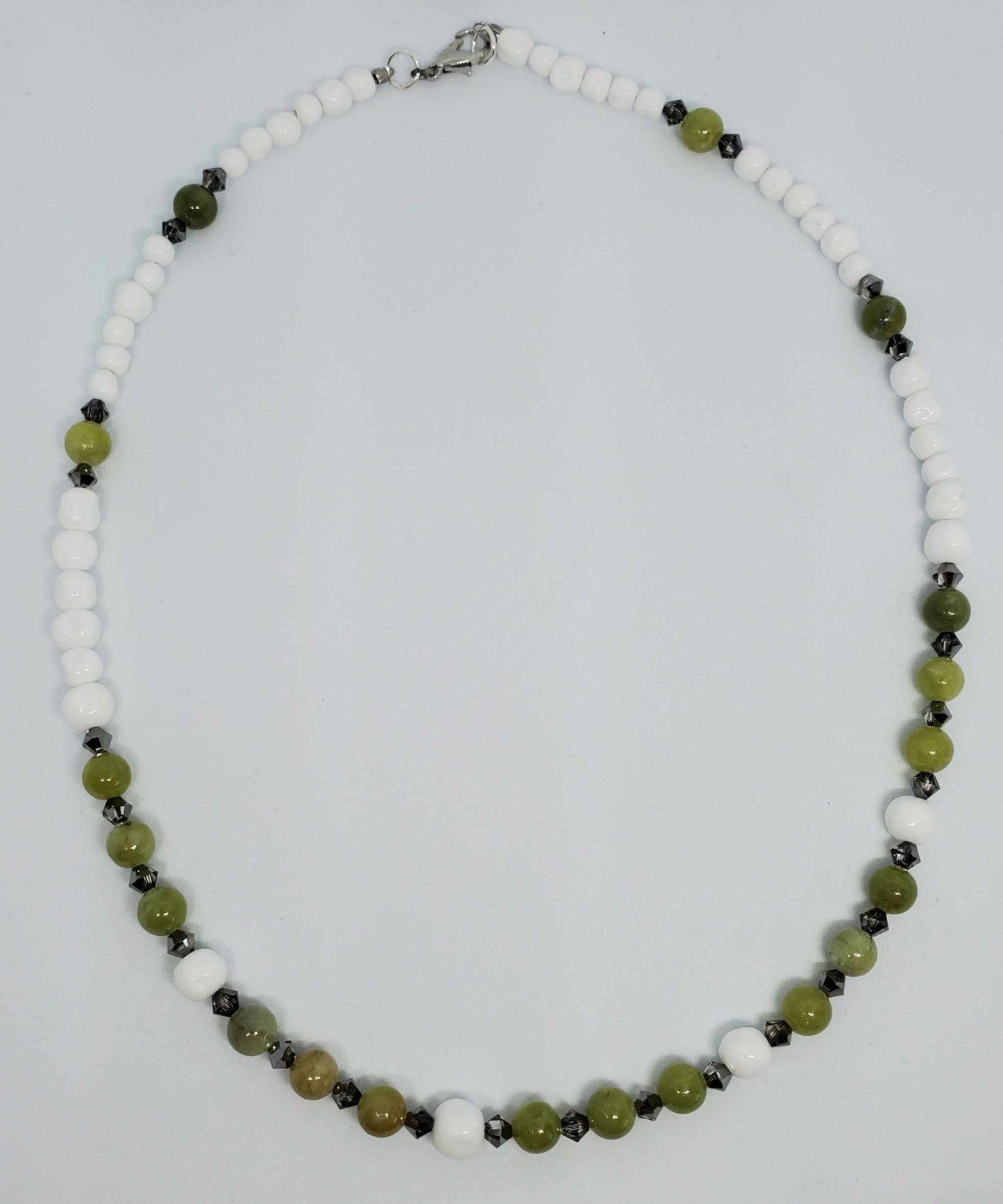 Peridot gemstone necklace and bracelet set with vintage Japanese glass beads and silver accents
