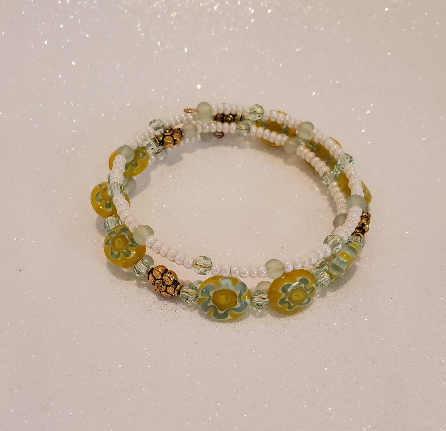 Floral Jewelry Set – Millefiori Yellow Daisy Necklace & Bracelet Duo