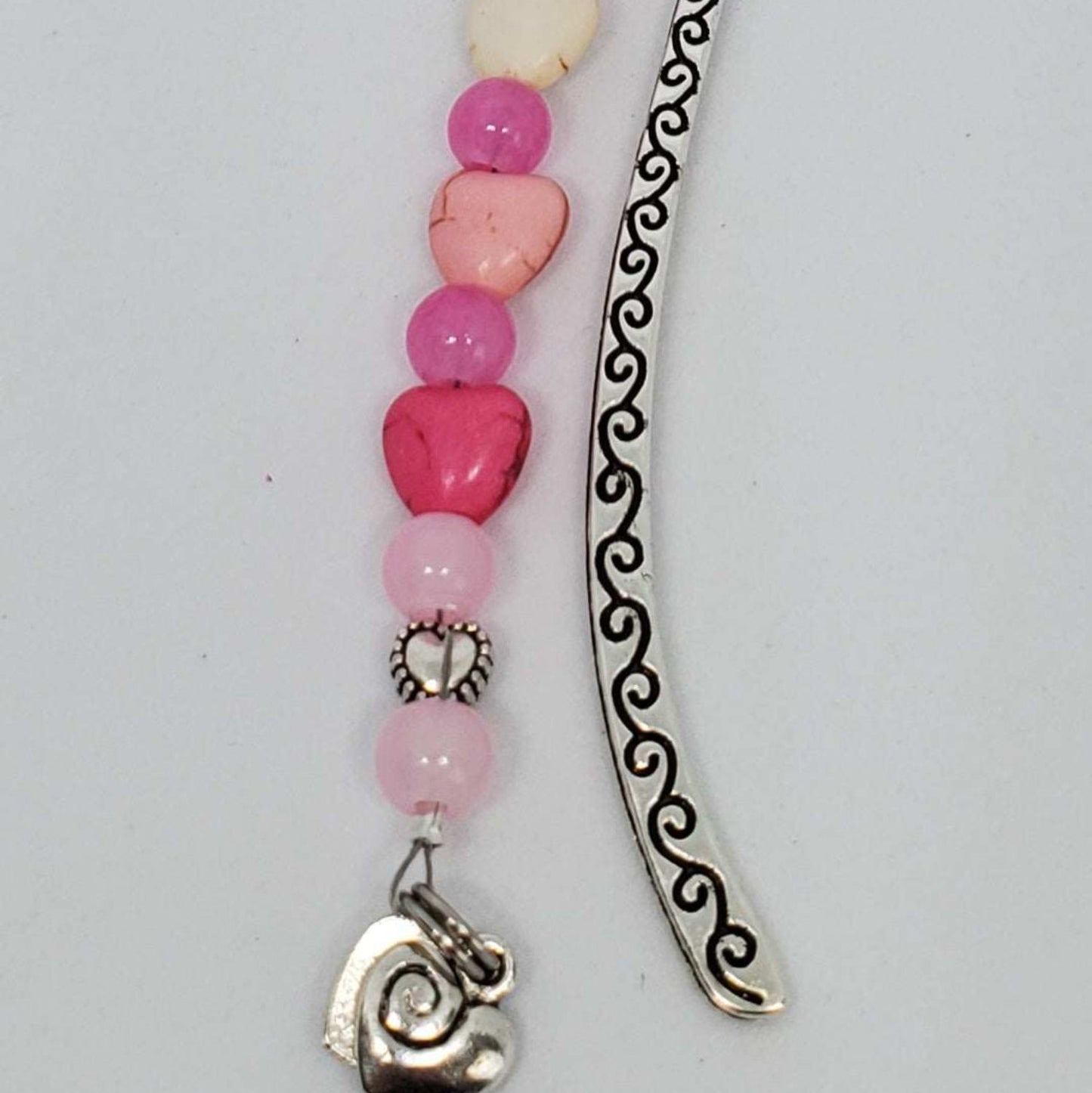 Mini Heart Bookmark with Howlite beads and pewter heart charm on metal hook