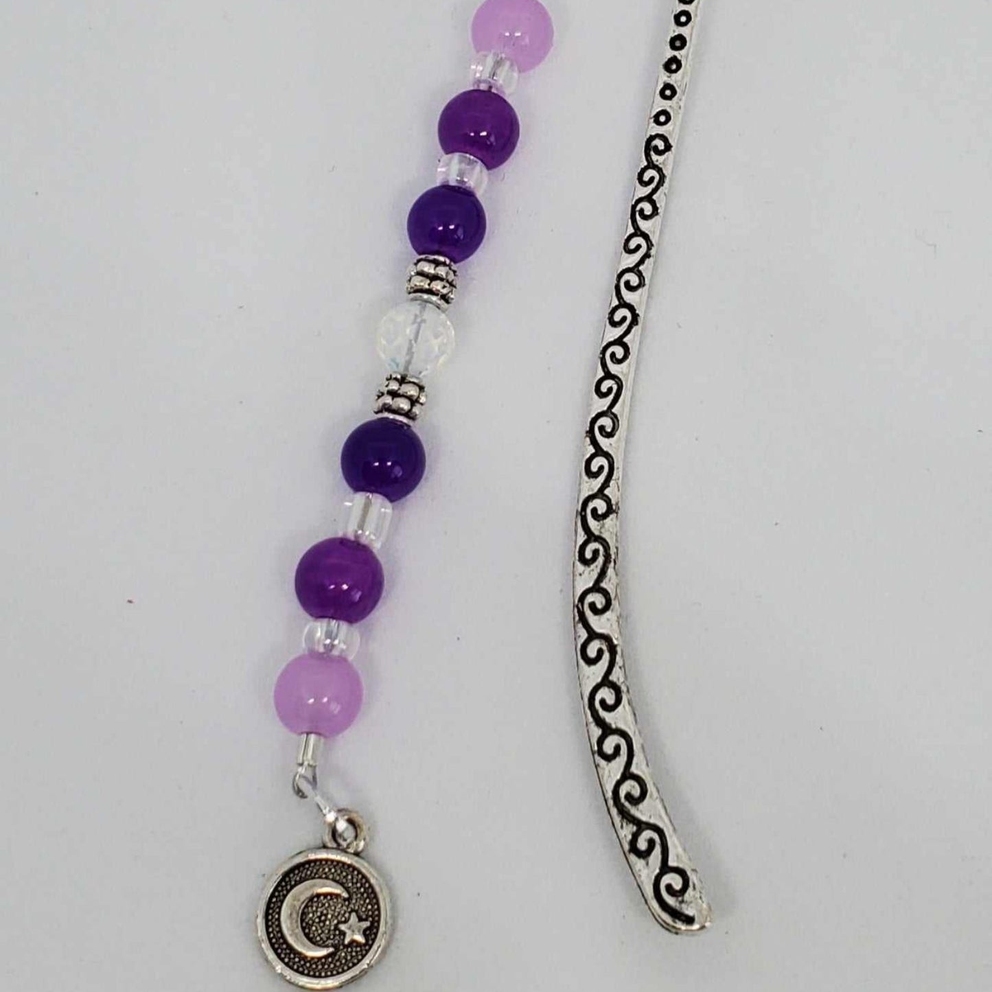 Mini metal bookmark with celestial glass beads and moon and star charm