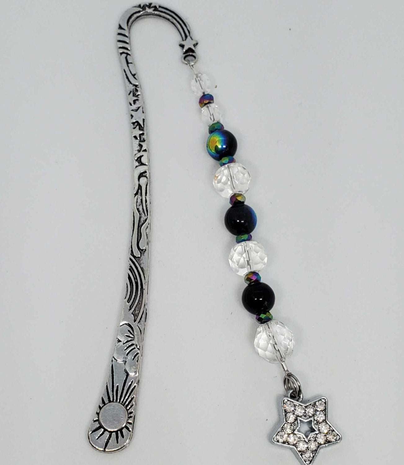 Elegant shining star bookmark with rhinestone charm and crystal beads