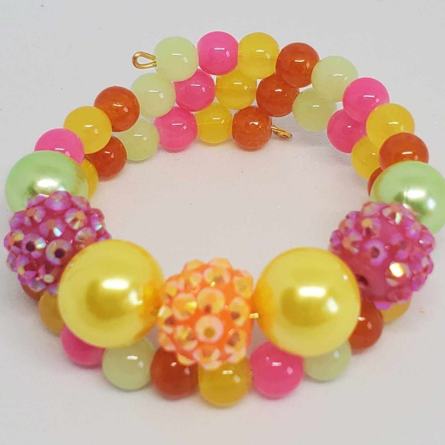 Colorful summer citrus cuff bracelet for kids with sparkling beads and flexible memory wire design