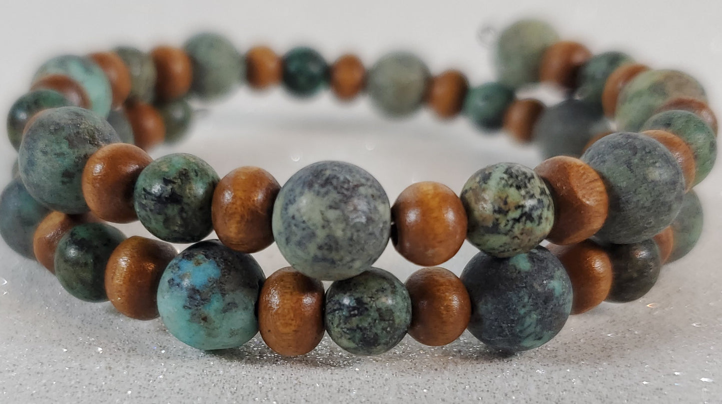 African Turquoise and Wood Cuff Bracelet