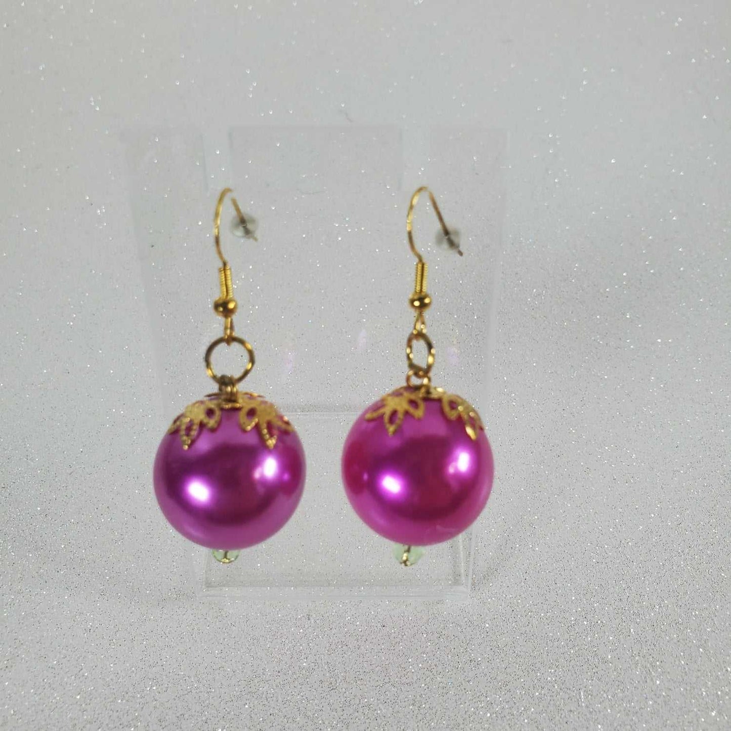 Bright Summer Citrus Drop Earrings in neon yellow, green, orange, and hot pink with pearl accents and brass hooks
