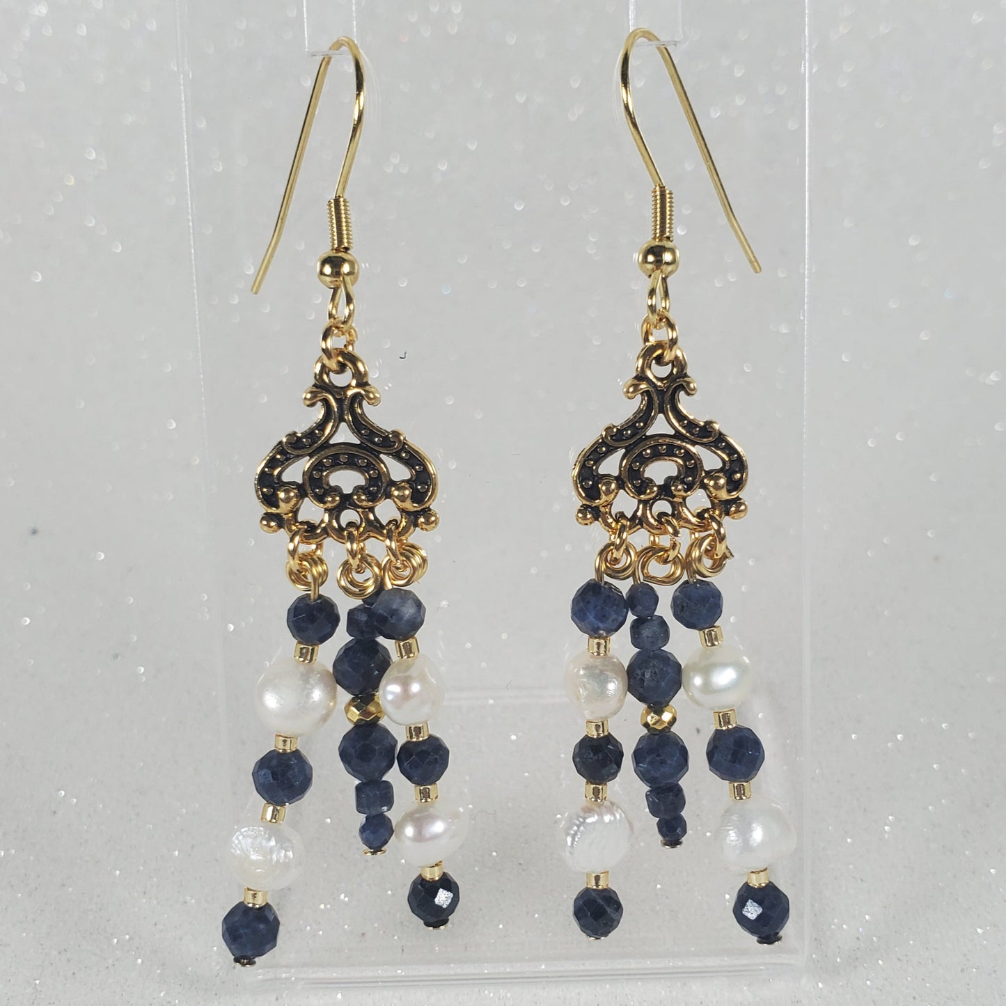 Gemstone Earrings: Sapphire and Pearl II