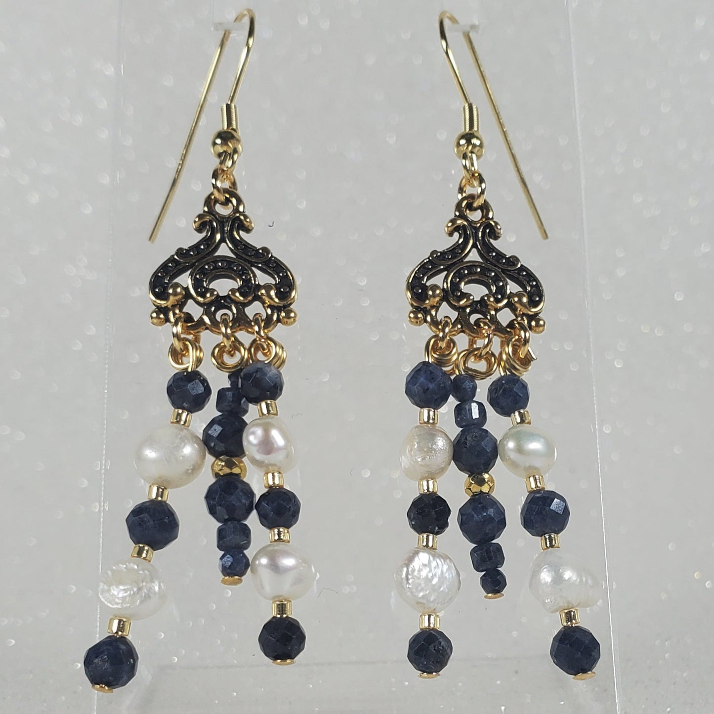 Gemstone Earrings: Sapphire and Pearl II