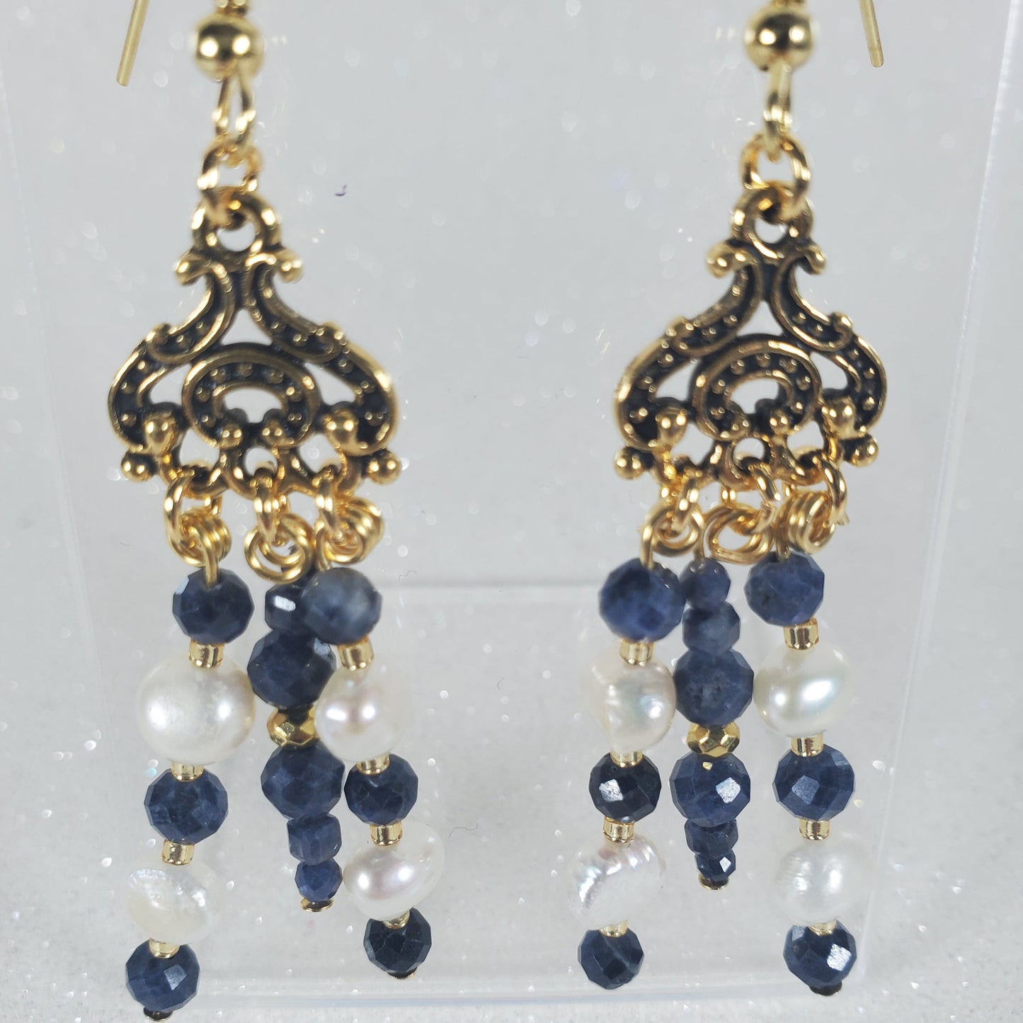 Gemstone Earrings: Sapphire and Pearl II