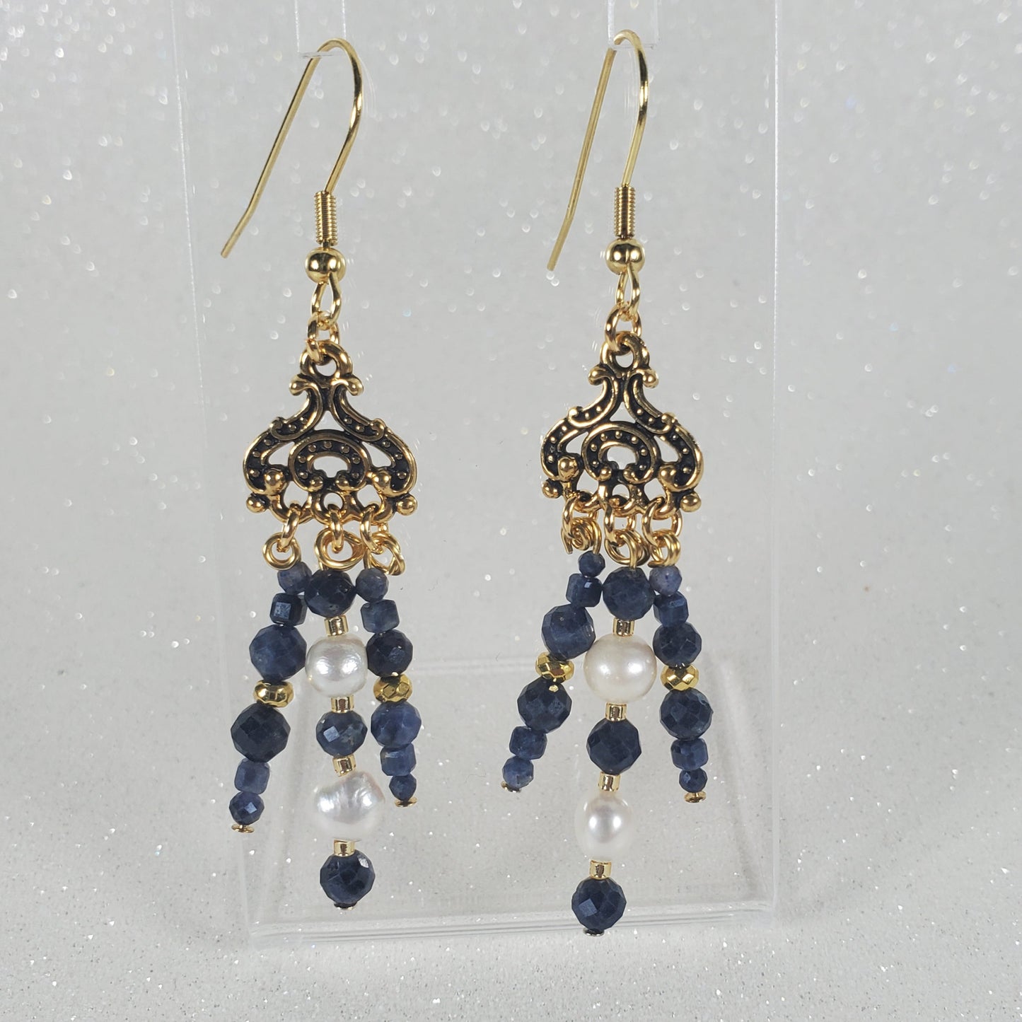 Gemstone Earrings: Sapphire and Pearl