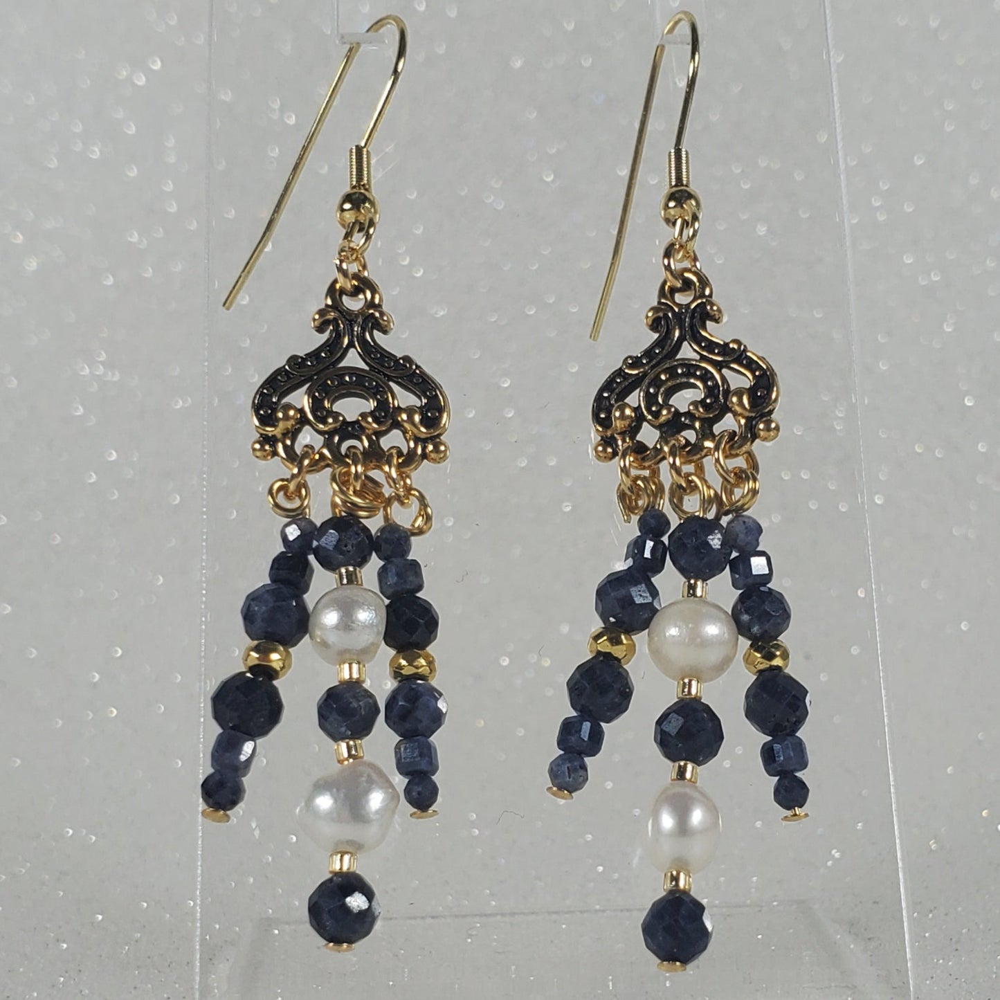 Gemstone Earrings: Sapphire and Pearl