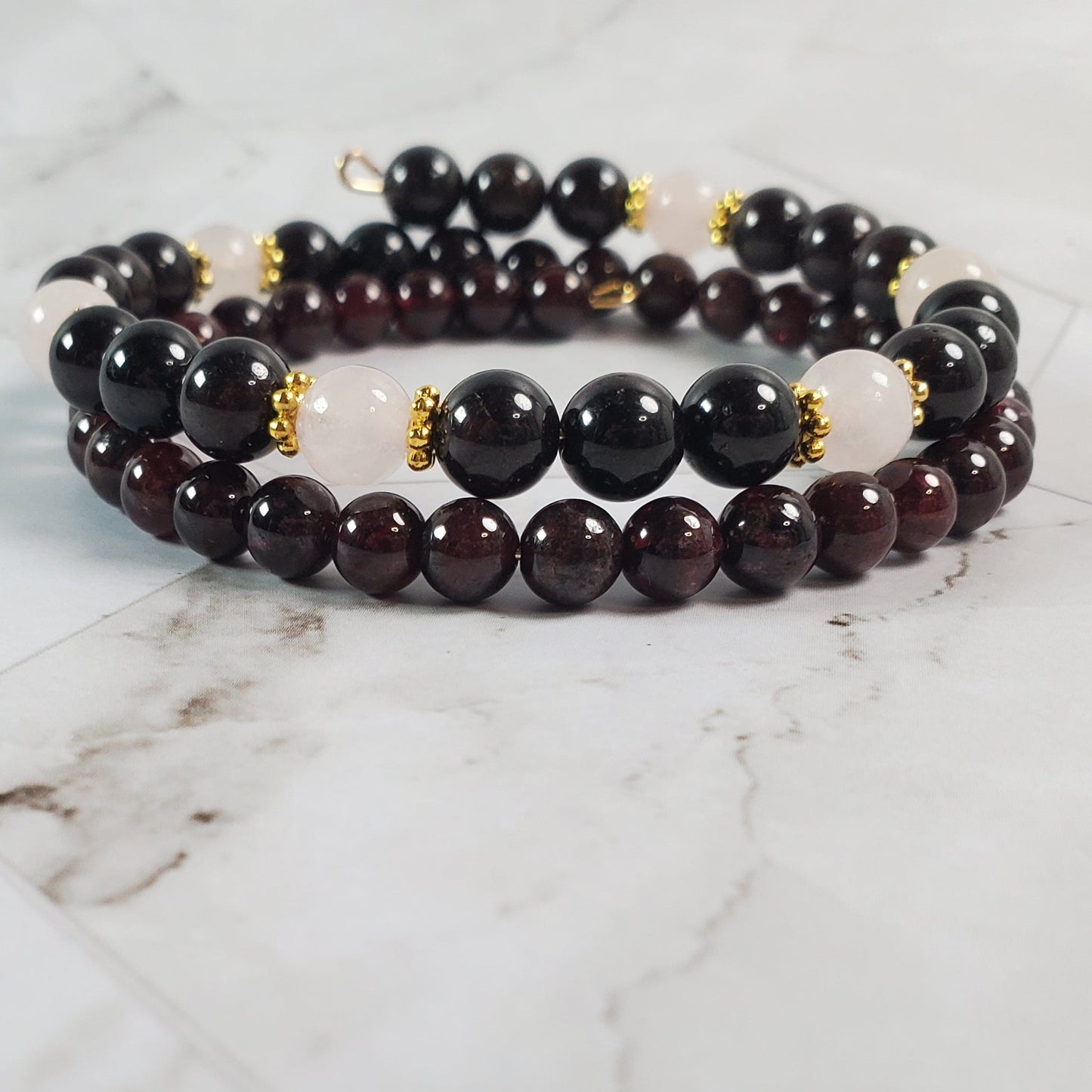 Beaded bracelet on a marble surface