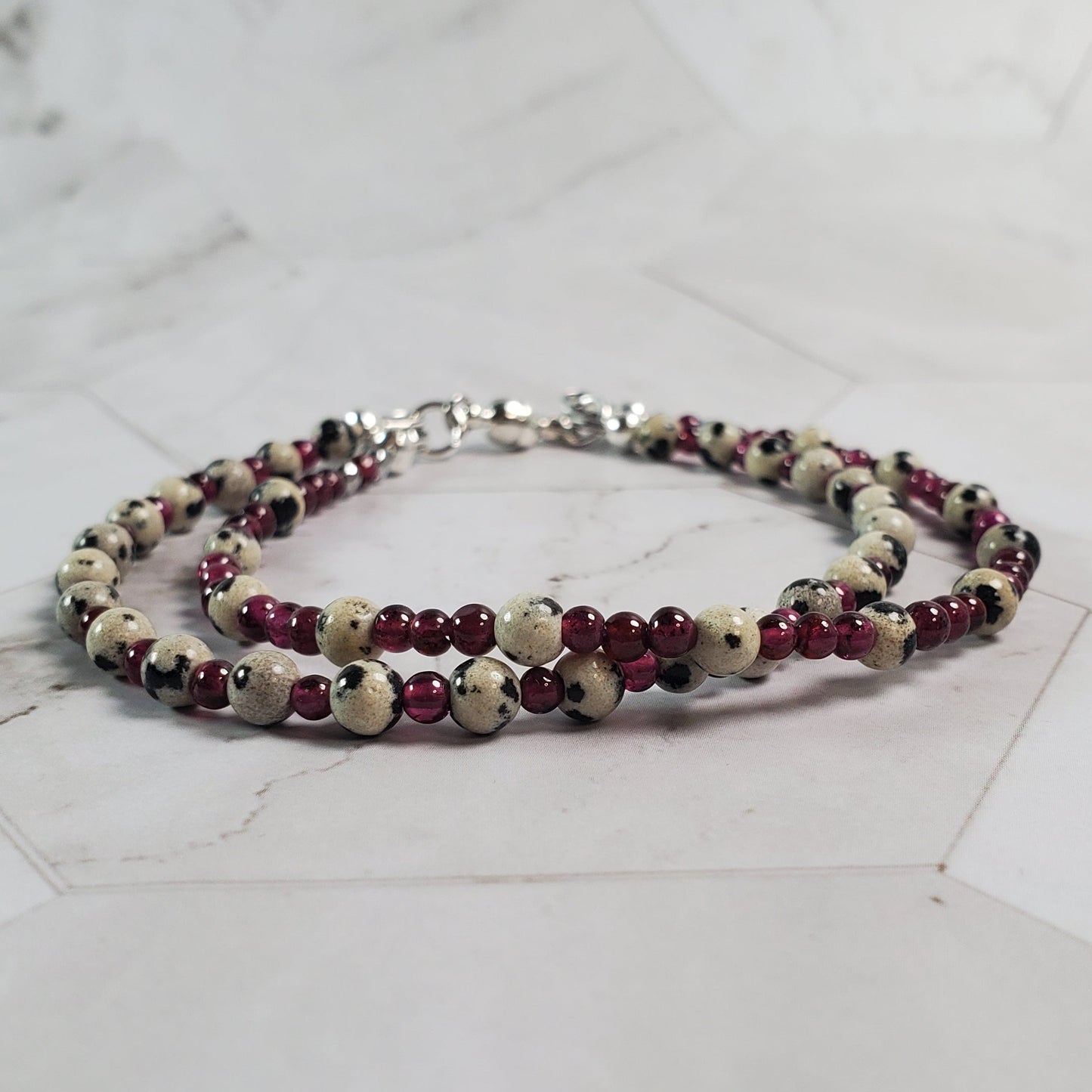 Beaded bracelet on a marble surface