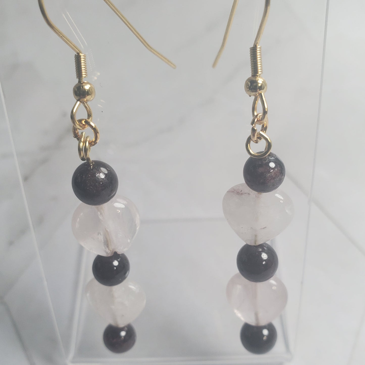 Gemstone Earrings: Garnet and Rose Quartz