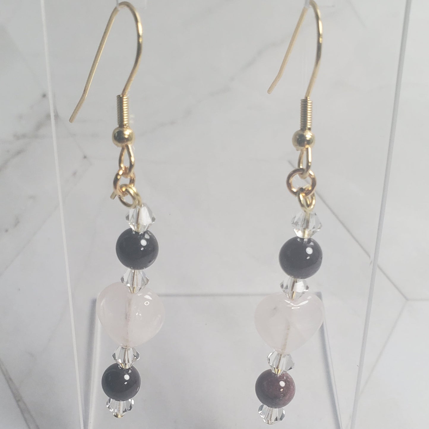 Gemstone Earrings: Rose Quartz and Crystal