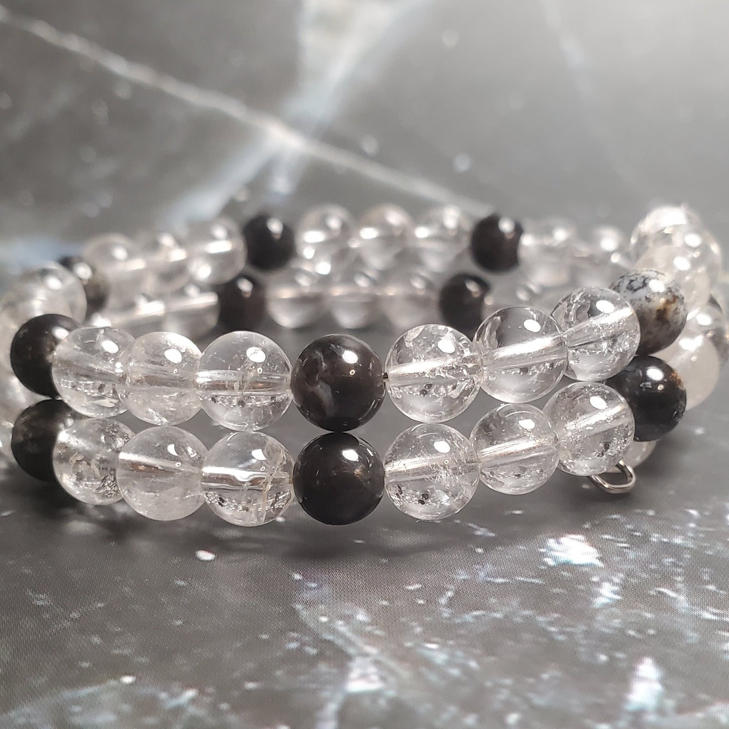 Gemstone Necklace: Clear Quartz and Black Opal