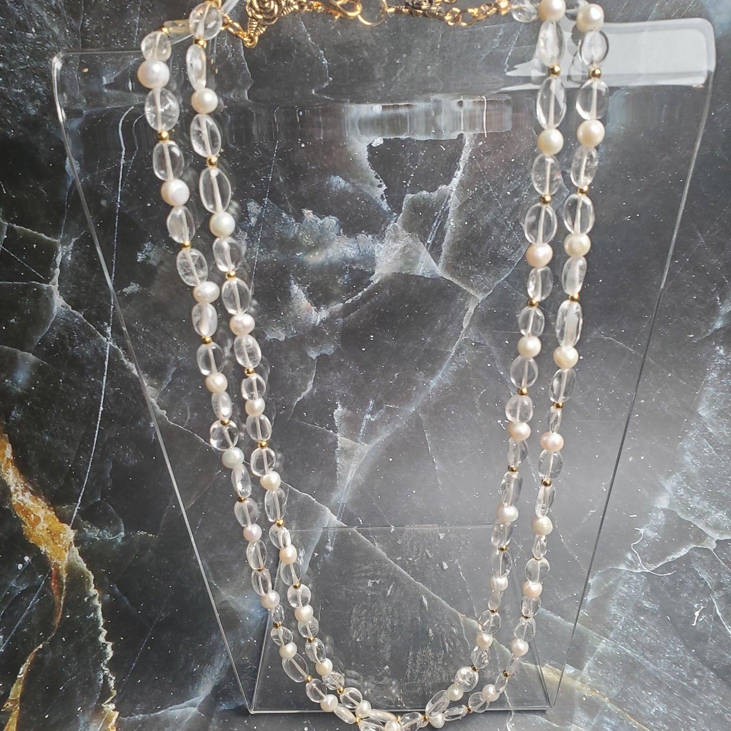 Gemstone Necklace: Clear Quartz and Pearl