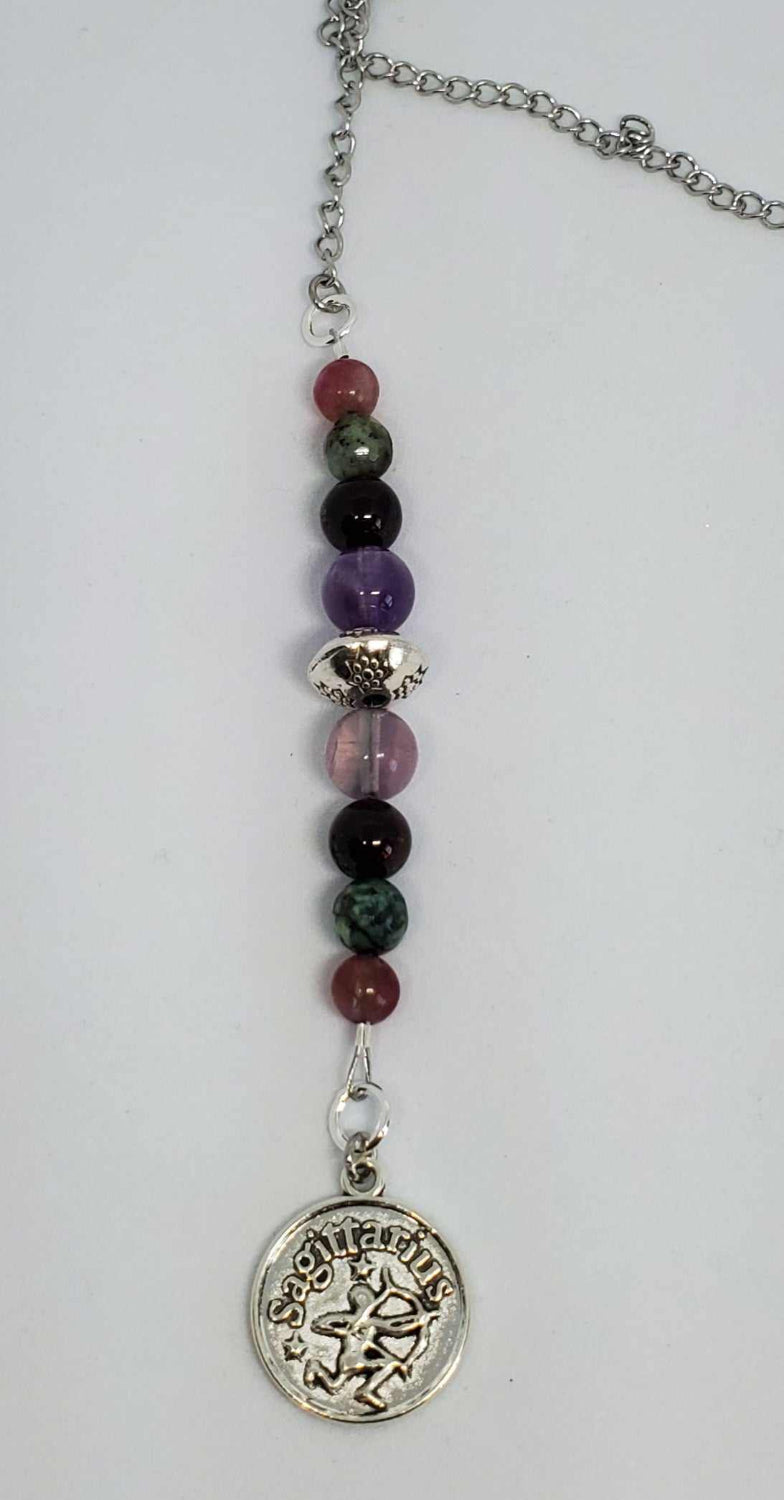 Rearview Mirror Car Charm featuring gemstones and a Sagittarius zodiac pendant