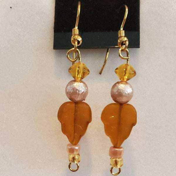 Gold-tone earrings with citrine, glass beads, and imitation pearls from Necklace and Earring Set