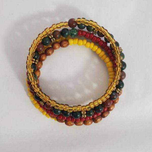 Fall Colors Boho Bracelet with Jasper, Bloodstone, wood, and Czech glass beads for Fall Fashion style