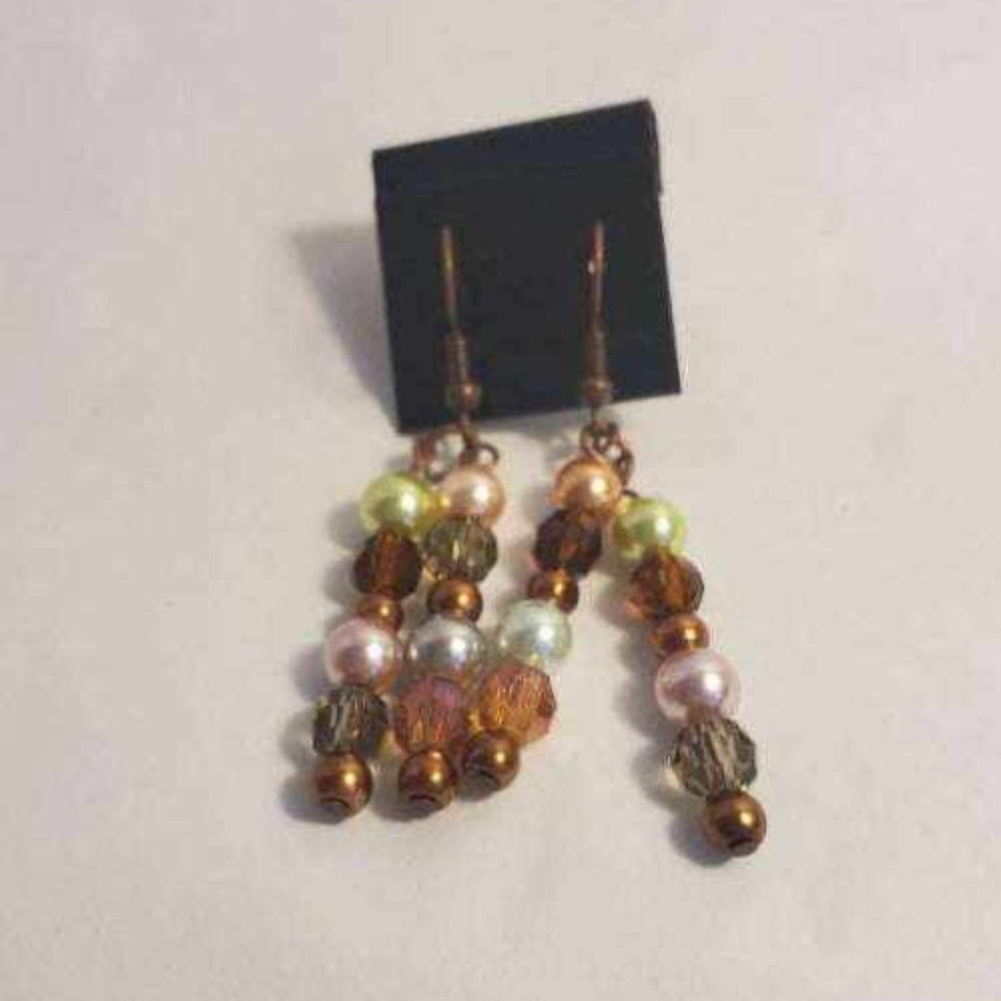 Fall pearl and crystal earrings in warm copper tones with Swarovski crystals and glass pearls, part of a necklace and earrings set