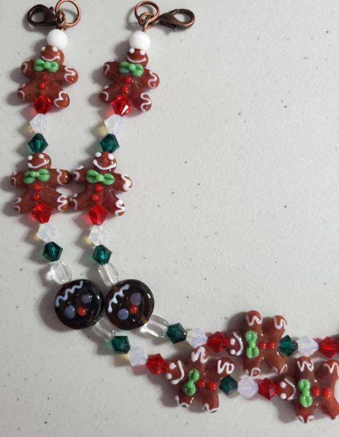Christmas Bracelet with gingerbread man lampwork beads and Swarovski crystals
