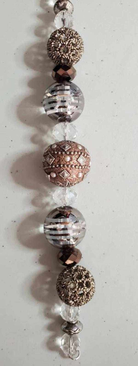 Vintage style taupe glass and crystal bracelet with silver and pewter accents and lobster claw clasp