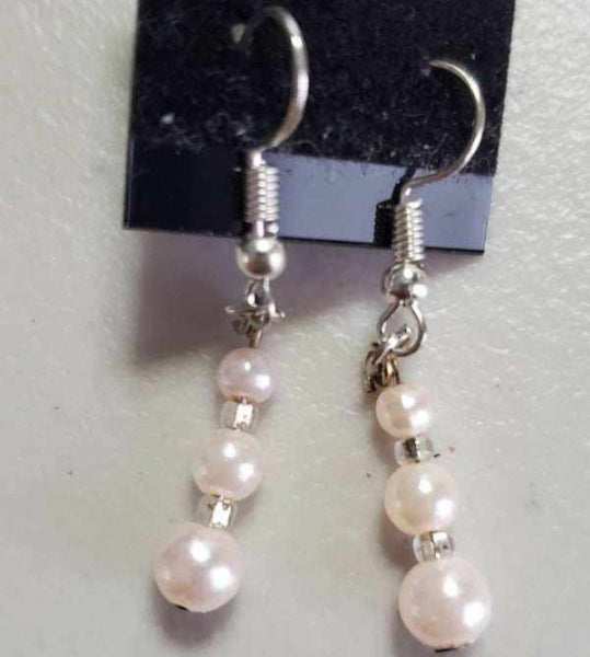 Pink pearl and silver French-wired earrings from Necklace Bracelet and Earring Set