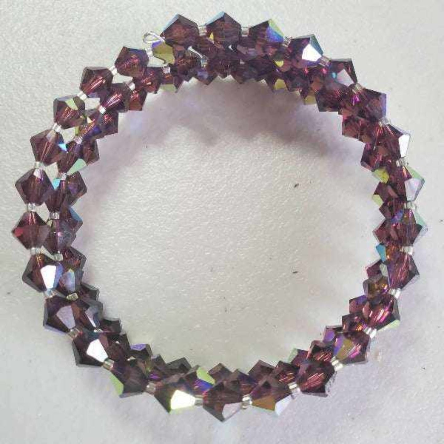 Amethyst Austrian crystal cuff bracelet with flexible memory wire design