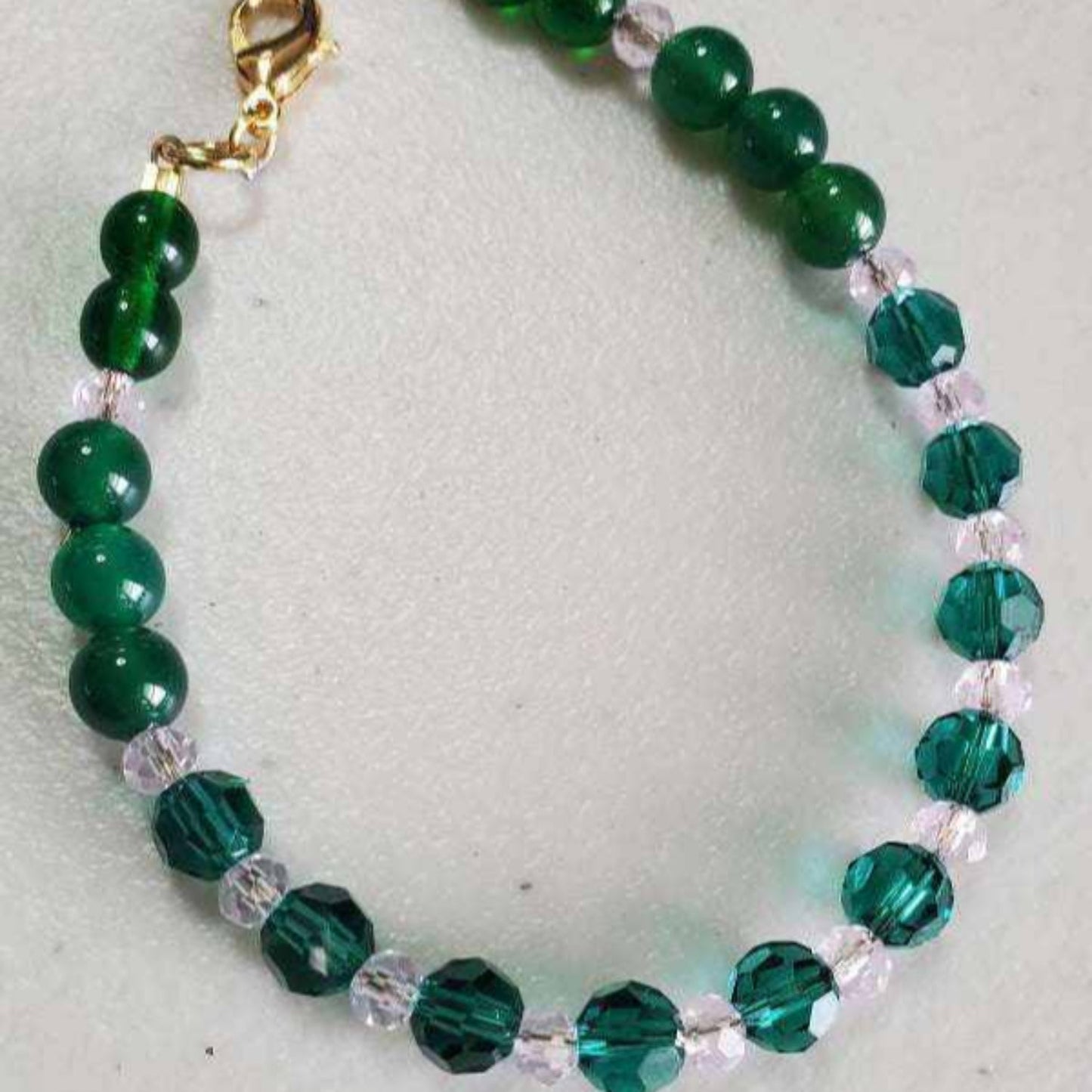 Emerald and pink Genuine Austrian Crystal Bracelet with faceted glass beads and gold clasp