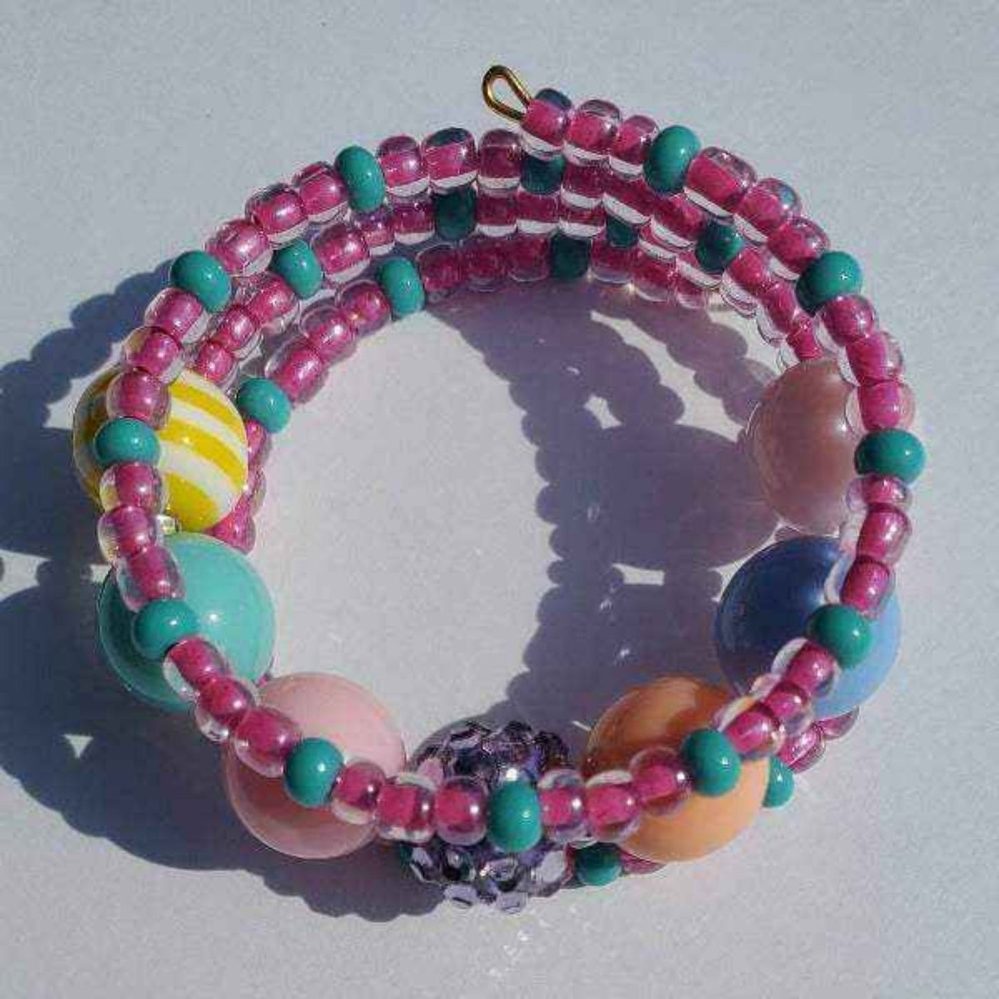 Colorful pastel kids cuff bracelet with glass and acrylic beads for small wrists
