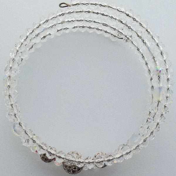Elegant crystal bracelet pavé cuff with shimmering opal, Austrian, and Swarovski beads on flexible memory wire