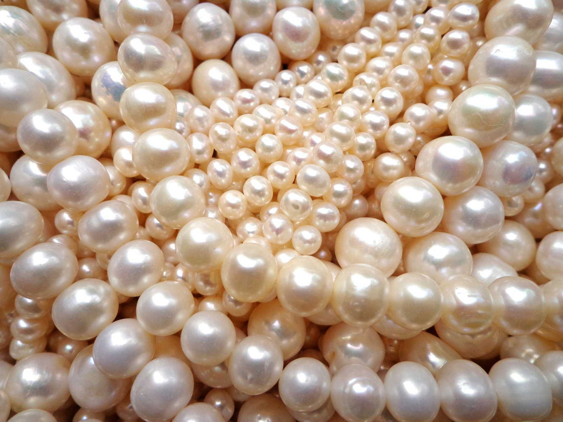 Close-up of lustrous pearl beads for custom jewelry and hair accessories
