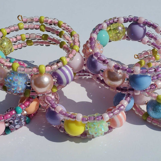 Colorful pastel kids cuff bracelets with beads and charms for small wrists