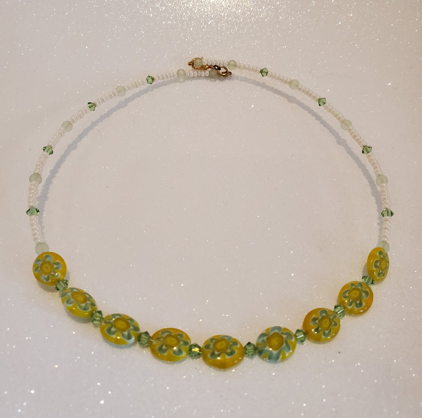 Floral Jewelry Set – Millefiori Yellow Daisy Necklace & Bracelet Duo