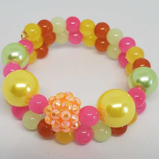 Colorful summer citrus cuff bracelet for children with beads and crystals on memory wire