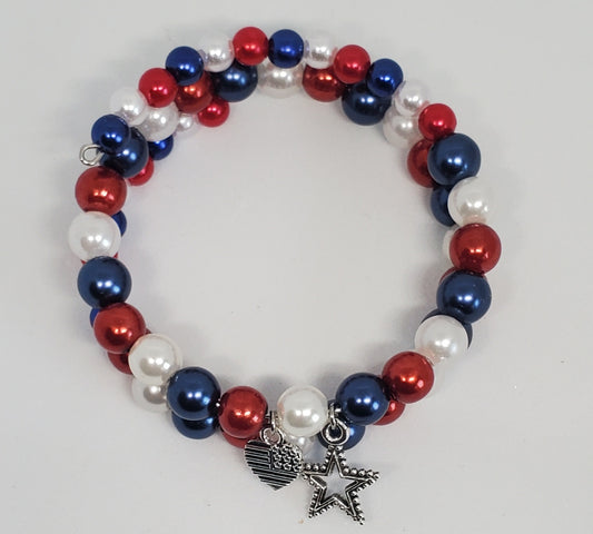 Red, White and Blue Cuff Charm Bracelet