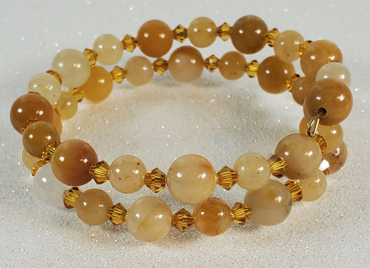 Yellow Jade and Crystal Cuff Bracelet