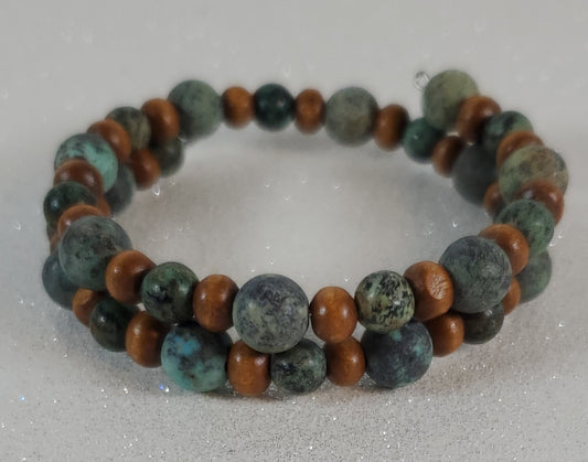 African Turquoise and Wood Cuff Bracelet