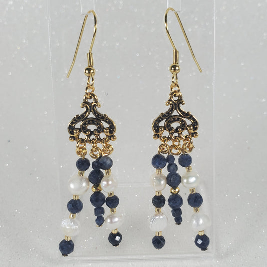 Gemstone Earrings: Sapphire and Pearl II