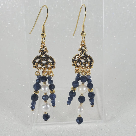Gemstone Earrings: Sapphire and Pearl