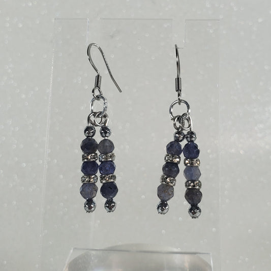 Pair of beaded earrings on a white background