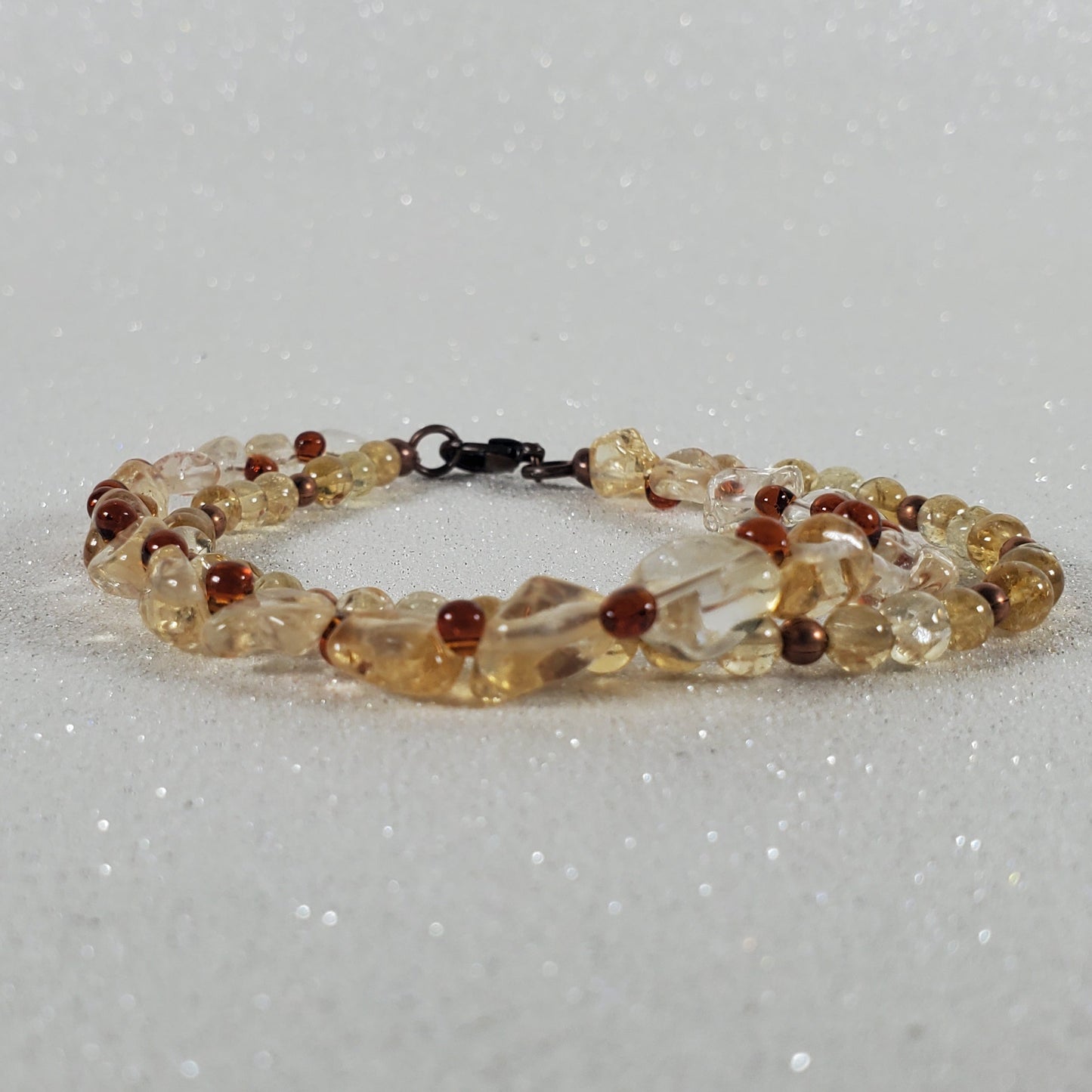 Beaded bracelet on a light gray background