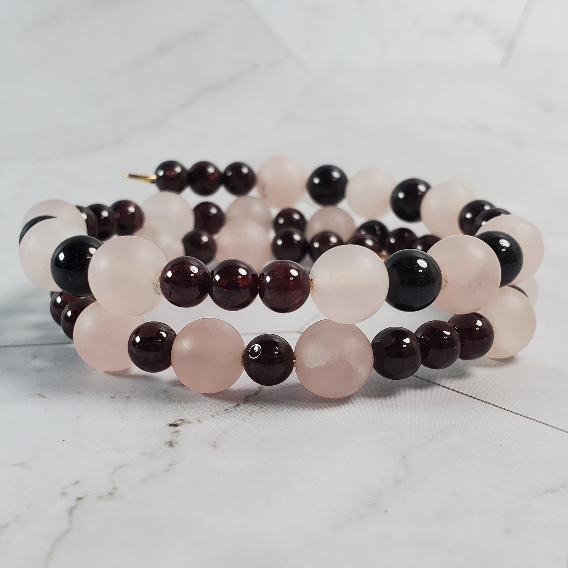 Beaded bracelet on a marble surface