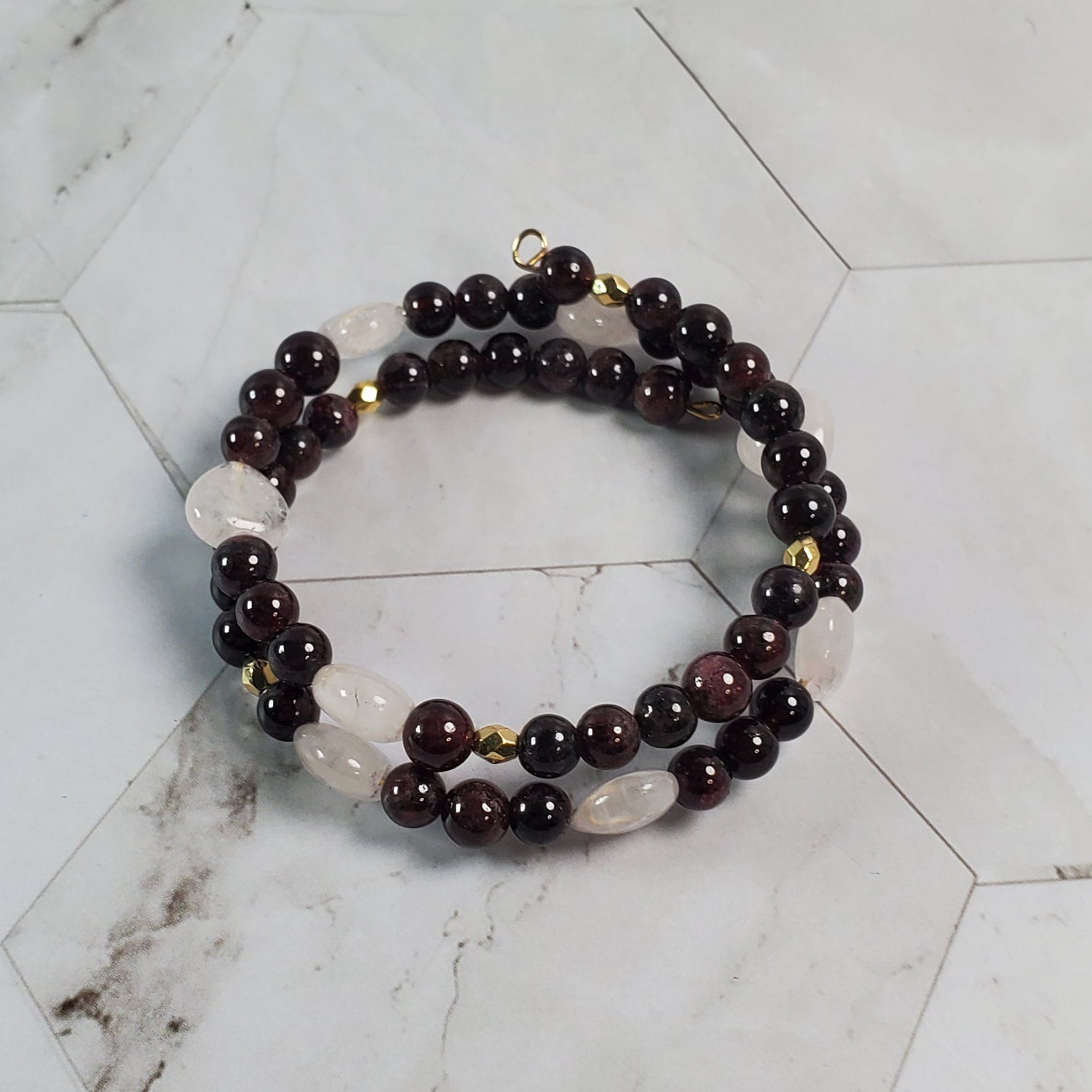 Beaded bracelet on a marble surface