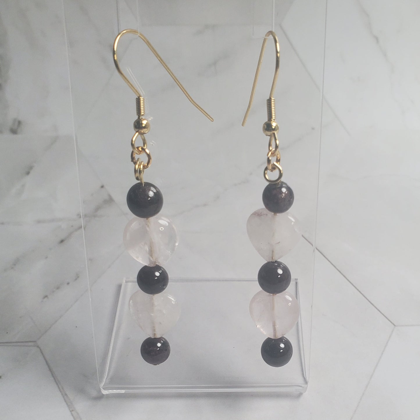 Gemstone Earrings: Garnet and Rose Quartz