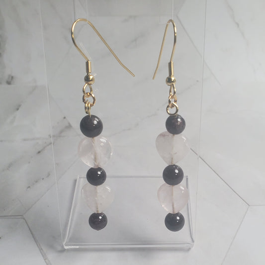 Gemstone Earrings: Garnet and Rose Quartz