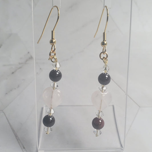 Gemstone Earrings: Rose Quartz and Crystal
