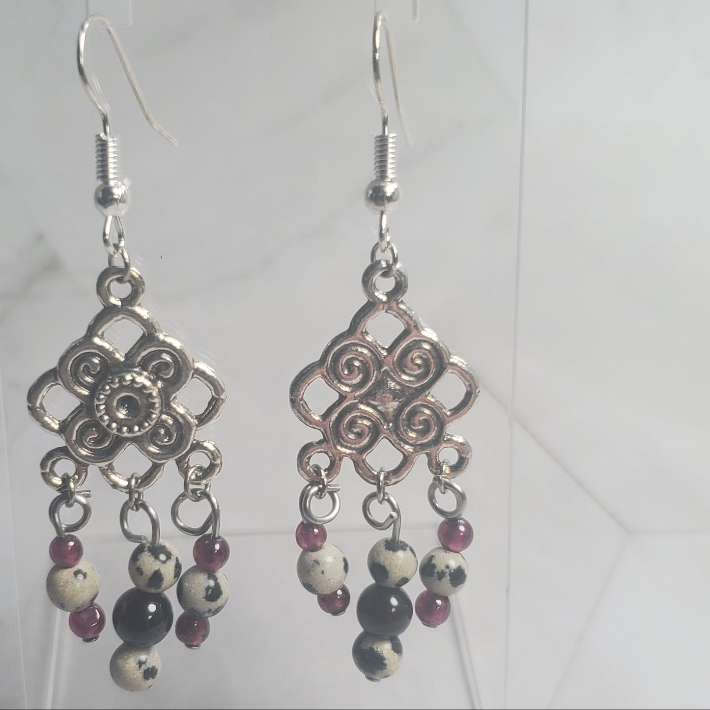 Gemstone Earrings: Dalmatian Jasper and Garnet