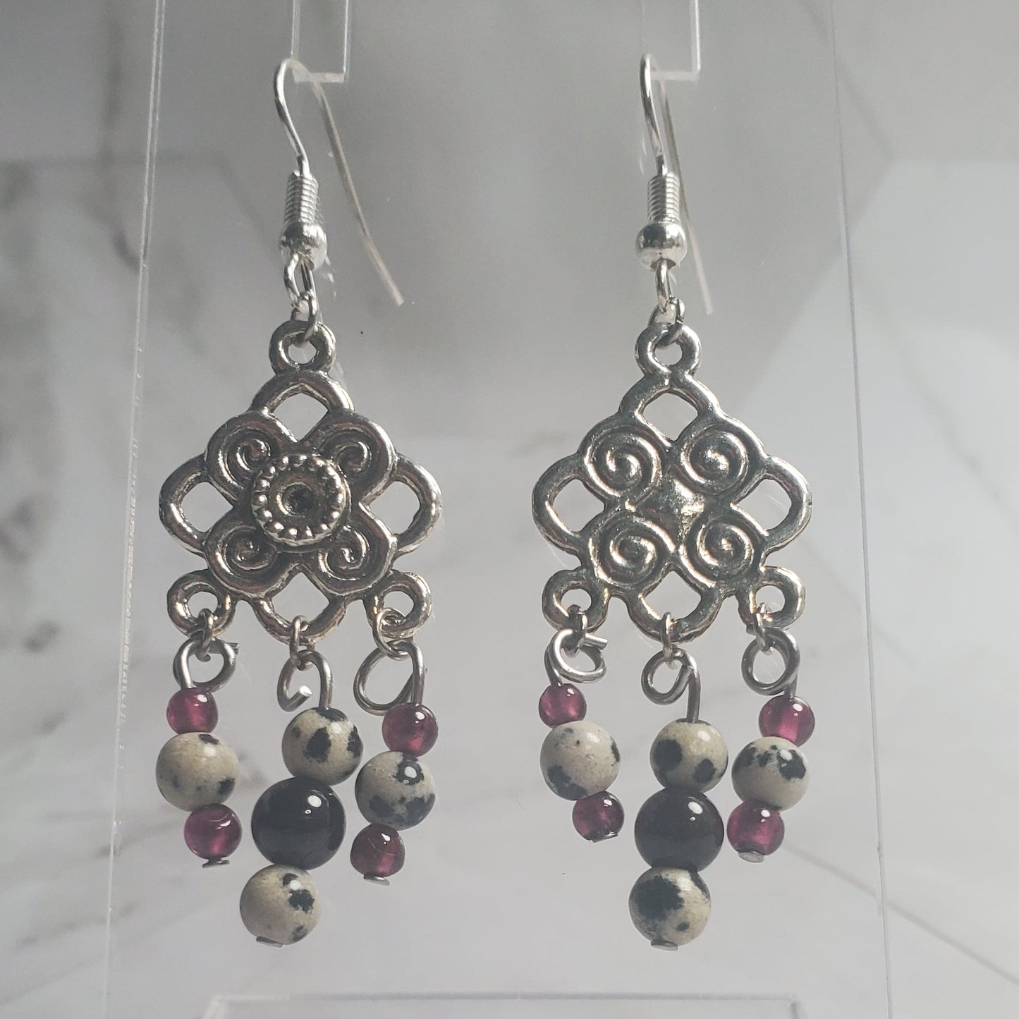Gemstone Earrings: Dalmatian Jasper and Garnet