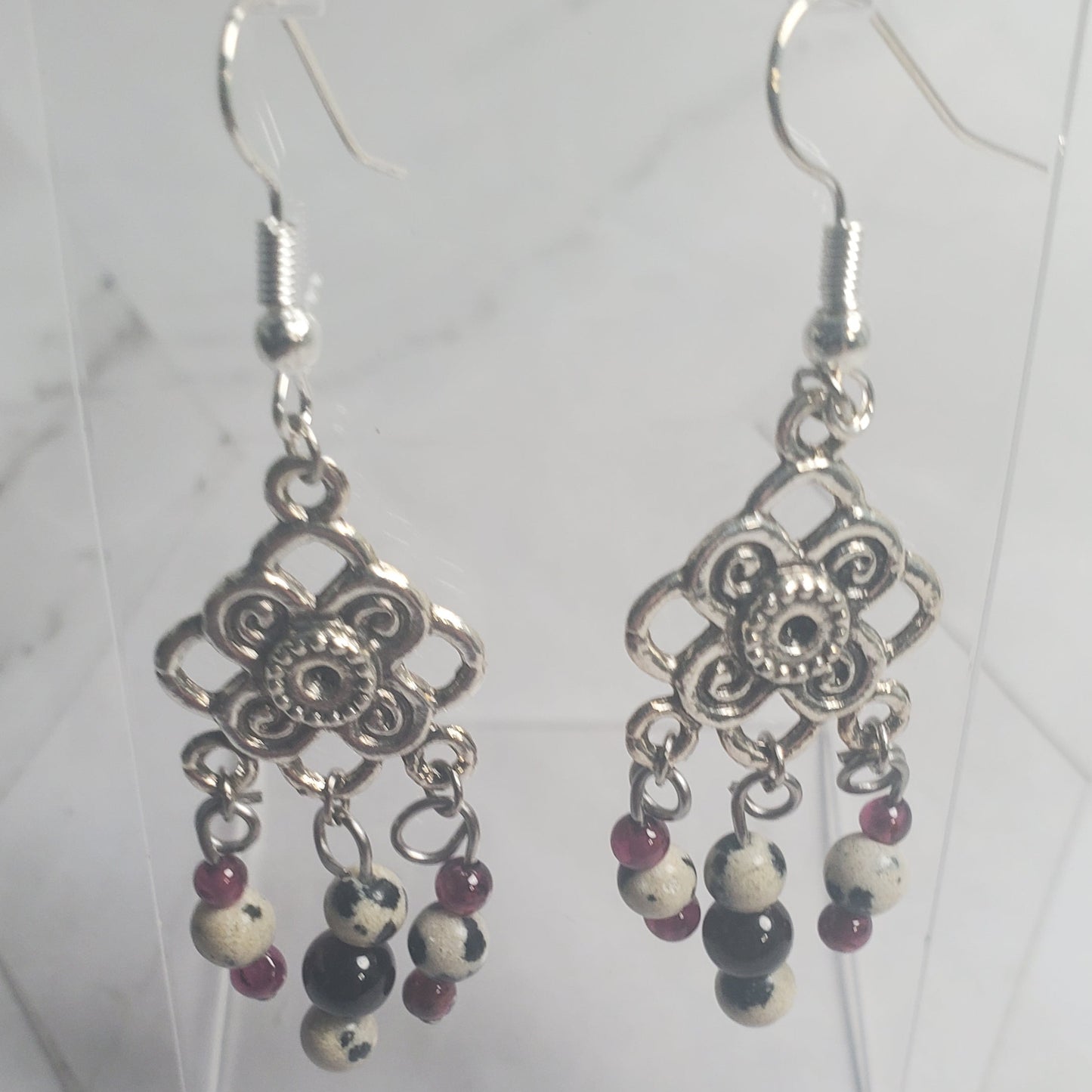 Gemstone Earrings: Dalmatian Jasper and Garnet