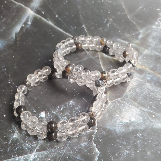 Gemstone Necklace: Clear Quartz and Black Opal